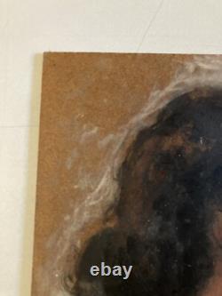 Very Beautiful Oil Painting on Wood Panel, Woman Portrait, 1950, Vintage Glasses
