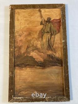 Very Beautiful Oil Painting on Wood Pig Mythology Man Art 1940 to Identify