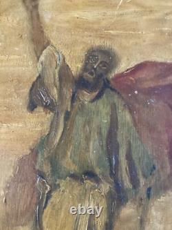 Very Beautiful Oil Painting on Wood Pig Mythology Man Art 1940 to Identify