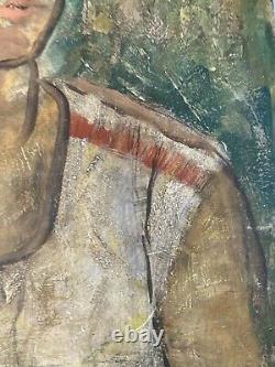 Very Beautiful Oil Painting on Wooden Panel Woman Portrait 1950 Expressionism