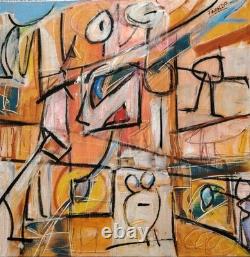 Very Beautiful Oil on Wood Abstract Composition Signed