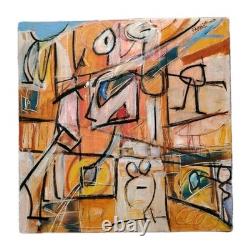 Very Beautiful Oil on Wood Abstract Composition Signed