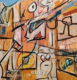 Very Beautiful Oil on Wood Abstract Composition Signed