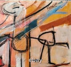 Very Beautiful Oil on Wood Abstract Composition Signed