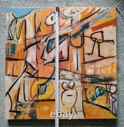 Very Beautiful Oil on Wood Abstract Composition Signed