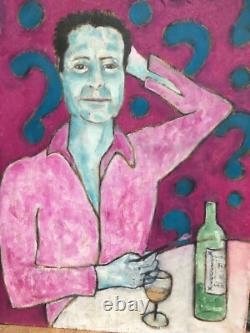 Very Beautiful Painting Mutti Self-Portrait 1980 Fauve Free Figuration Oil on Wood