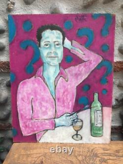Very Beautiful Painting Mutti Self-Portrait 1980 Fauve Free Figuration Oil on Wood