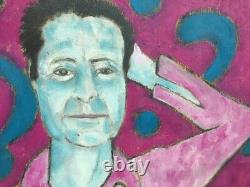 Very Beautiful Painting Mutti Self-Portrait 1980 Fauve Free Figuration Oil on Wood