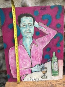 Very Beautiful Painting Mutti Self-Portrait 1980 Fauve Free Figuration Oil on Wood