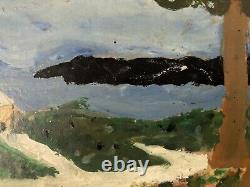 Very Beautiful Painting Wood Panel Outsider Raw Art Landscape Church Tree 1974