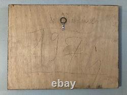 Very Beautiful Painting Wood Panel Outsider Raw Art Landscape Church Tree 1974