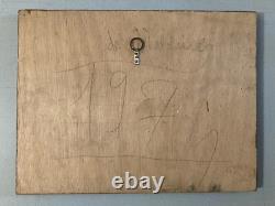 Very Beautiful Painting Wooden Panel Art Brut Outsider Landscape Church Tree 1974
