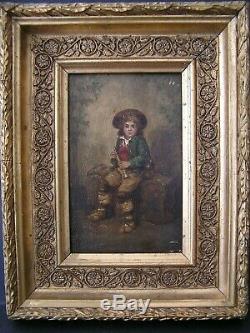 Very Pretty Oil On Wood 19th Young Flutist Italian, Neapolitan Signed