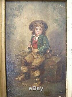 Very Pretty Oil On Wood 19th Young Flutist Italian, Neapolitan Signed