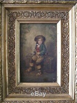 Very Pretty Oil On Wood 19th Young Flutist Italian, Neapolitan Signed