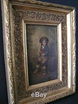 Very Pretty Oil On Wood 19th Young Flutist Italian, Neapolitan Signed