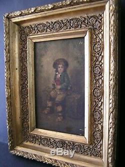 Very Pretty Oil On Wood 19th Young Flutist Italian, Neapolitan Signed