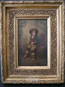 Very Pretty Oil On Wood 19th Young Italian Flutist, Napolitain Signed