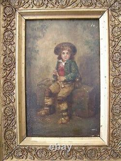 Very Pretty Oil On Wood 19th Young Italian Flutist, Napolitain Signed