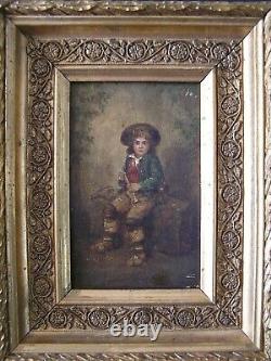 Very Pretty Oil On Wood 19th Young Italian Flutist, Napolitain Signed