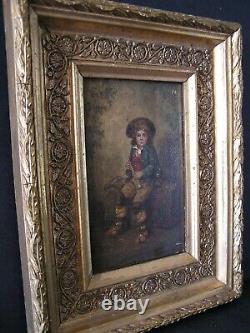 Very Pretty Oil On Wood 19th Young Italian Flutist, Napolitain Signed