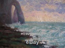 Very Rare Subject And Era Etretat 2 Impressionist Painting Near Monet Marine