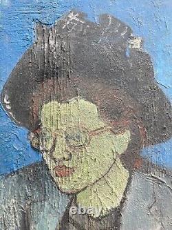 Very beautiful fauve oil painting on wood panel woman portrait 1950 fauvism