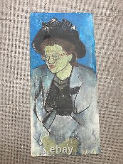 Very beautiful fauve oil painting on wood panel woman portrait 1950 fauvism