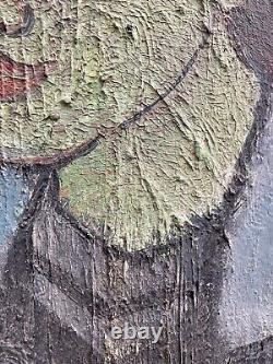 Very beautiful fauve oil painting on wood panel woman portrait 1950 fauvism