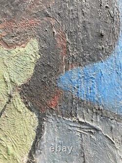 Very beautiful fauve oil painting on wood panel woman portrait 1950 fauvism