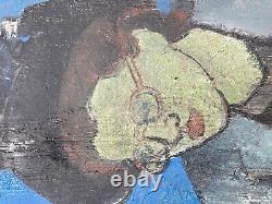 Very beautiful fauve oil painting on wood panel woman portrait 1950 fauvism