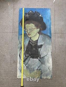 Very beautiful fauve oil painting on wood panel woman portrait 1950 fauvism