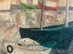 Very beautiful oil painting on cardboard, Martigues, Mediterranean Sea, fishing boat, art
