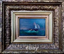 Very beautiful small marine painting in oil on wood 10x14 cm signed Sauzade 1902