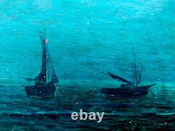 Very beautiful small oil painting of a seascape on wood 26x14 cm signed