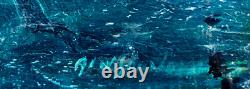 Very beautiful small oil painting of a seascape on wood 26x14 cm signed