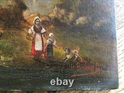 Very old oil painting on wood, fishing and boats theme