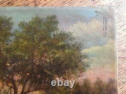 Very old oil painting on wood, fishing and boats theme