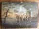 Very Old Oil Painting On Wood, Theme Fishing And Bathroom Break