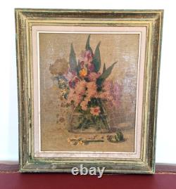 Very old painting, oil on wood, framed, 59 x 51 cm, of a castle