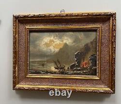 Vibrant Seaside Oil Painting on Wooden Panel, late 19th to early 20th Century