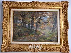 Victor Menard 1857-1930 Oil On Canvas Landscape Under Wood Frame Wood Dore