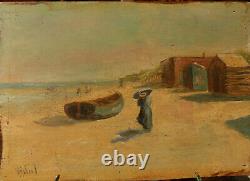 Vidal, Painter To Identify, Beach Scene, Oil On Panel, Early 20th Century