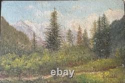 View of Mont Blanc from Argentière, 1949, oil, signed E. Colliex, Chamonix