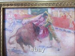 Vincent De Paredes. Tauromachie. Panel Xixth 15x9,5cm. Spanish Paint. Arenas