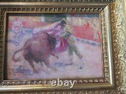 Vincent De Paredes. Tauromachie. Panel Xixth 15x9,5cm. Spanish Paint. Arenas