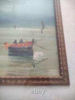 Vintage Frame Oil Painting on Canvas Signed GIORDANO Wooden Frame 62x52 CM