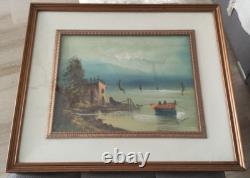 Vintage Frame Oil Painting on Canvas Signed GIORDANO Wooden Frame 62x52 CM