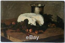Vintage Fruit Still Life Original Oil Painting By Hector Hanoteau (1823-1890)