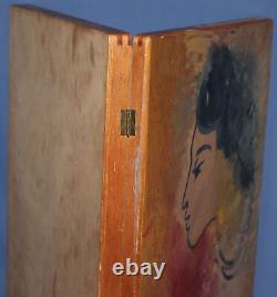 'Vintage Modernist Woman Portrait Oil Painting on Wooden Crate'